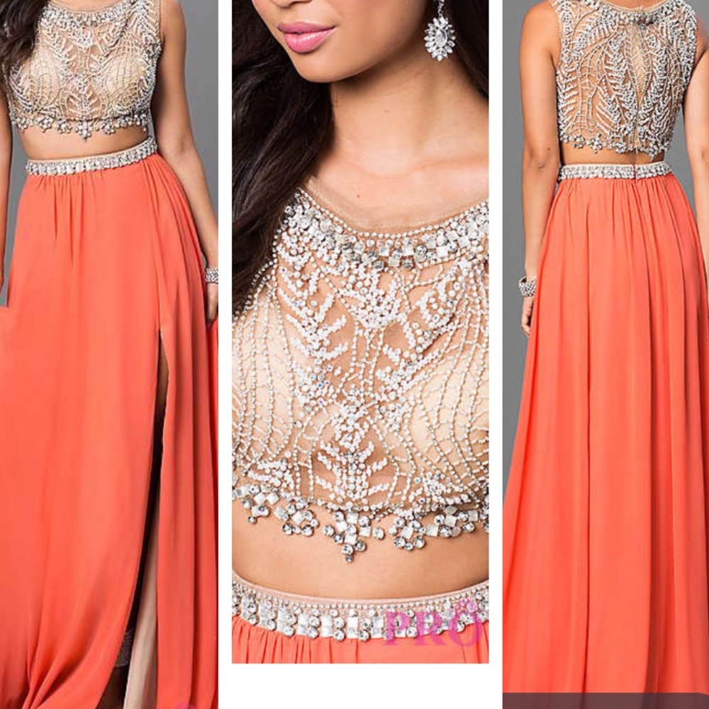 Terani Couture Orange and Silver Maxi Dress